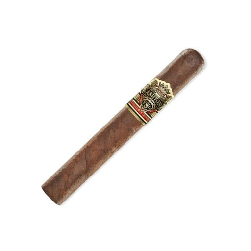 The Ashton VSG Robusto by Ashton is a full-bodied cigar with a gold, red, and black decorative label and an Ecuadorian Sumatra wrapper, shown on a white background.