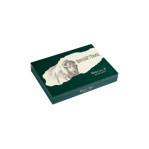 Buffalo Trace Cigars' "Buffalo Trace Special F" comes in a green rectangular box with a buffalo illustration—ideal for pairing with barrel-aged tobacco or enjoying as a classic cigar companion.