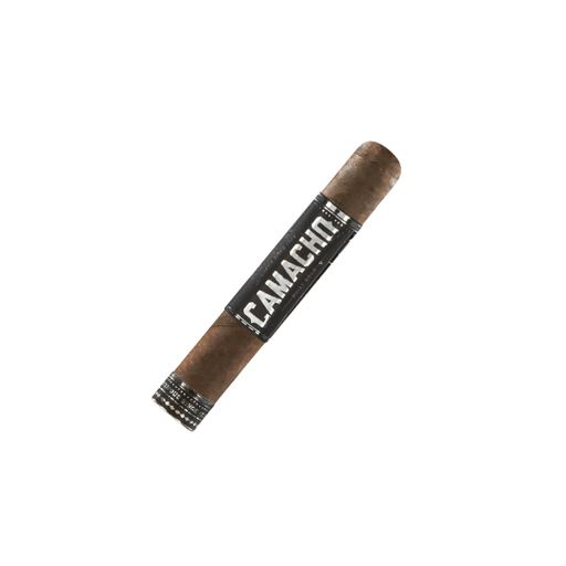 The Camacho Triple Maduro Robusto by Camacho is a brown cigar with a black "CAMACHO" band on a white background, featuring a rich maduro wrapper for fans of full-bodied cigars.