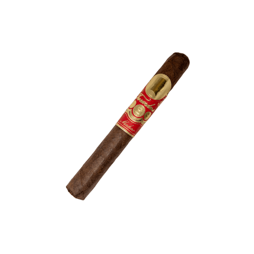 The Founders Roosevelt Maduro Toro by Founders Cigar Co., a brown cigar with a red and gold label and San Andrés Maduro wrapper, is displayed on a white background.