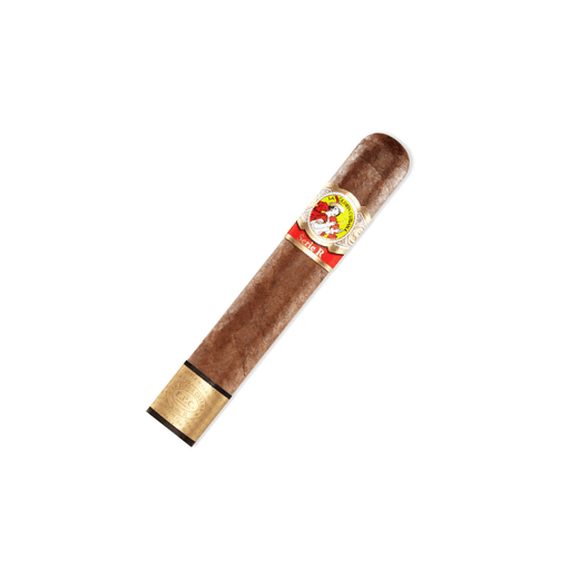 A La Gloria Cubana Serie R No. 6 cigar by La Gloria Cubana Cigars, featuring an Ecuadorian Sumatra wrapper and a red and gold band with a decorative label near the head, is shown on a white background.