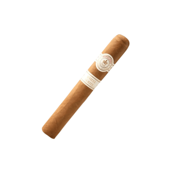 A single Montecristo Cigars White Series Toro, with a white and gold band, Ecuadorian Connecticut Shade wrapper, and Dominican-Nicaraguan fillers, is displayed on a plain white background.