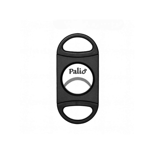 The Palio Basta Big Ring Cutter by Palio, featuring a black finish, double guillotine blade, and dual oval finger grips, is shown against a white background.