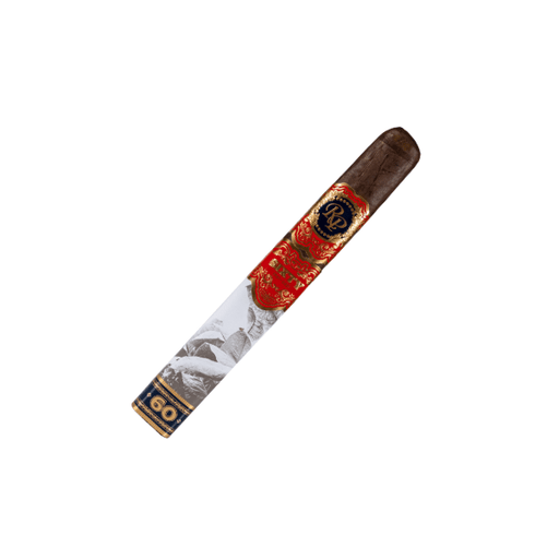 A single dark brown Rocky Patel Sixty Toro cigar by Rocky Patel Cigars, box-pressed, with red, gold, and white labels displaying "RP" and "60" near the base, shown against a white background.