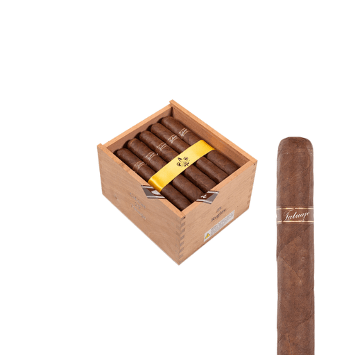 A wooden box of Tatuaje Miami Regios by Tatuaje, featuring brown-wrapped cigars with "Jalapa" bands; one Nicaraguan puro is partially removed and displayed separately.