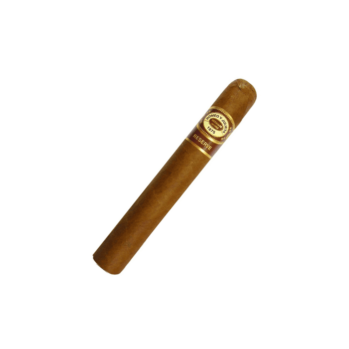 A single Romeo y Julieta Reserve Toro cigar from Romeo y Julieta Cigars is displayed against a plain white background.