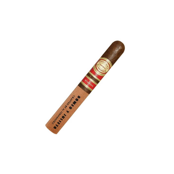 The Romeo y Julieta Crafted by AJ Fernandez Toro is a medium-full bodied Nicaraguan Habano cigar with a brown wrapper and red and gold band from Romeo y Julieta Cigars.