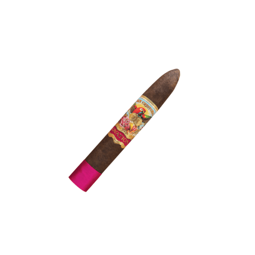 The San Cristobal Ovation Eminence by San Cristobal, a luxury cigar with Nicaraguan fillers and a San Andrés Oscuro wrapper, features a colorful label and pink band at one end, displayed on a white background.