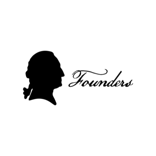 Black silhouette of a man's profile, likely historical, next to the word "Founders" in cursive script on a white background.