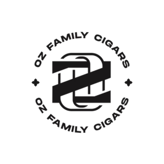 Black and white logo with “OZ FAMILY CIGARS” written in a circle around a stylized “OZ” monogram in the center. Four small diamonds separate the top and bottom text.