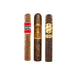 Three Robusto cigars from the After Action Cigars Bold Beginnings Sampler stand upright side by side on a white background, offering an enticing selection for fans of bold cigars.