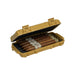The Cigar Caddy 5 Cigar Travel Humidor by Cigar Caddy is a tan, hard-shell waterproof case holding five cigars with silver and black bands in a row, keeping them protected and ready for travel.