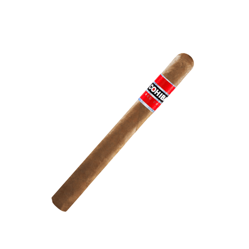 Cigar with a red and white label on a white background