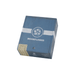 A closed blue wooden box labeled “Moonflower” with a flower logo on the lid and a certification seal on the corner, this elegant packaging was crafted for Crowned Heads Moonflower Corona Gorda—a cigar featuring a prized Nicaraguan Corojo wrapper and produced by My Father Cigars.