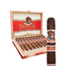 An open box of Deadwood Dominicana Buenas Noches Robusto cigars alongside a single cigar, both featuring a band with a stylized sugar skull illustration.