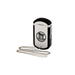 A rectangular Deadwood Dog Tag Lighter with a silver front featuring a logo of a bridge, attached to a metal ball chain.