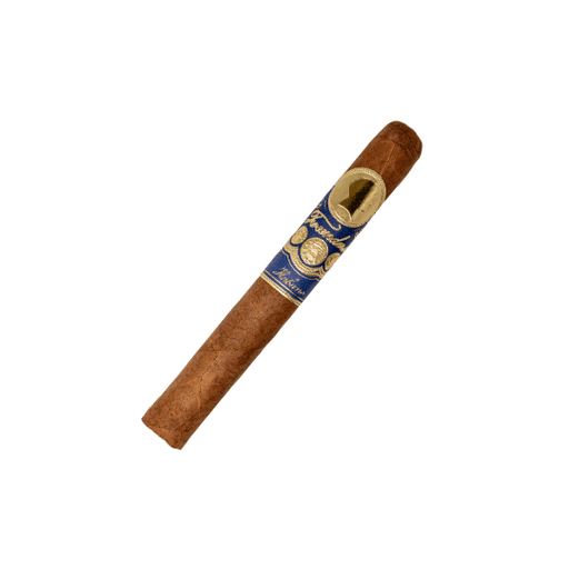 A single Founders Douglass Habano Toro cigar by Founders Cigar Co., featuring a gold and blue label, is displayed on a white background.