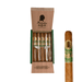 An open wooden box of five Founders Franklin Connecticut Toro cigars by Founders Cigar Co., each with a green and gold label, plus one cigar shown separately on the right, reflecting Dominican craftsmanship.