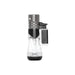 The Palio Siena Single Torch Lighter by Palio Cigar Cutters & Lighters is a handheld black and silver jet lighter featuring a transparent butane chamber and side trigger, designed for precision and easy use.