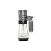 The Palio Vesuvio Triple Torch Lighter by Palio is displayed against a white background, showcasing its silver and black design, transparent fuel tank, side trigger, and powerful triple-jet flame—perfect for cigar aficionados.