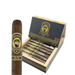 An open box of Warfighter Tobacco’s .50 Cal Garrison Oscuro Maduro Robusto cigars displays several full-bodied sticks, with one cigar shown in close-up to highlight its detailed label.